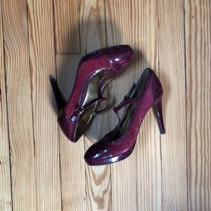 Burgundy T-Strap Heels vintage look
